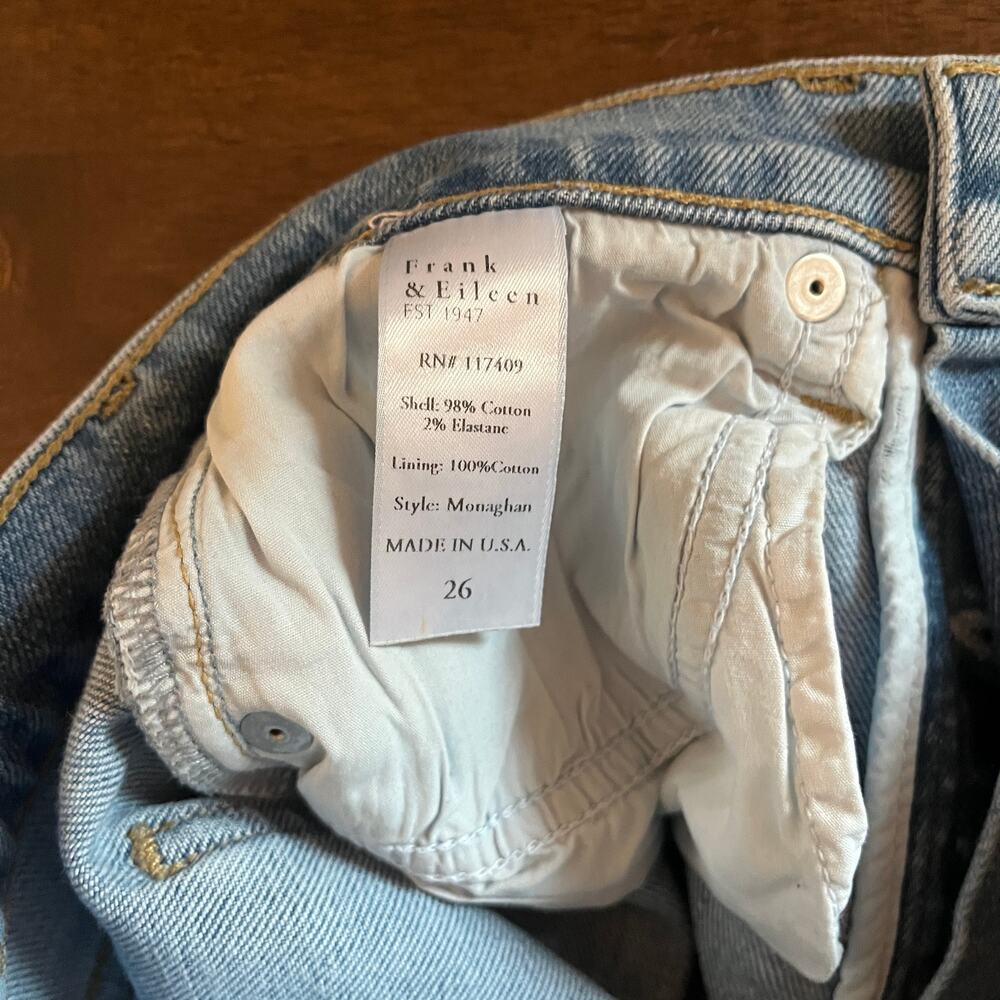 Frank & Eileen Jeans Monaghan Raw Hem Straight Leg Blue Light Wash Size 26 - Picture 8 of 10